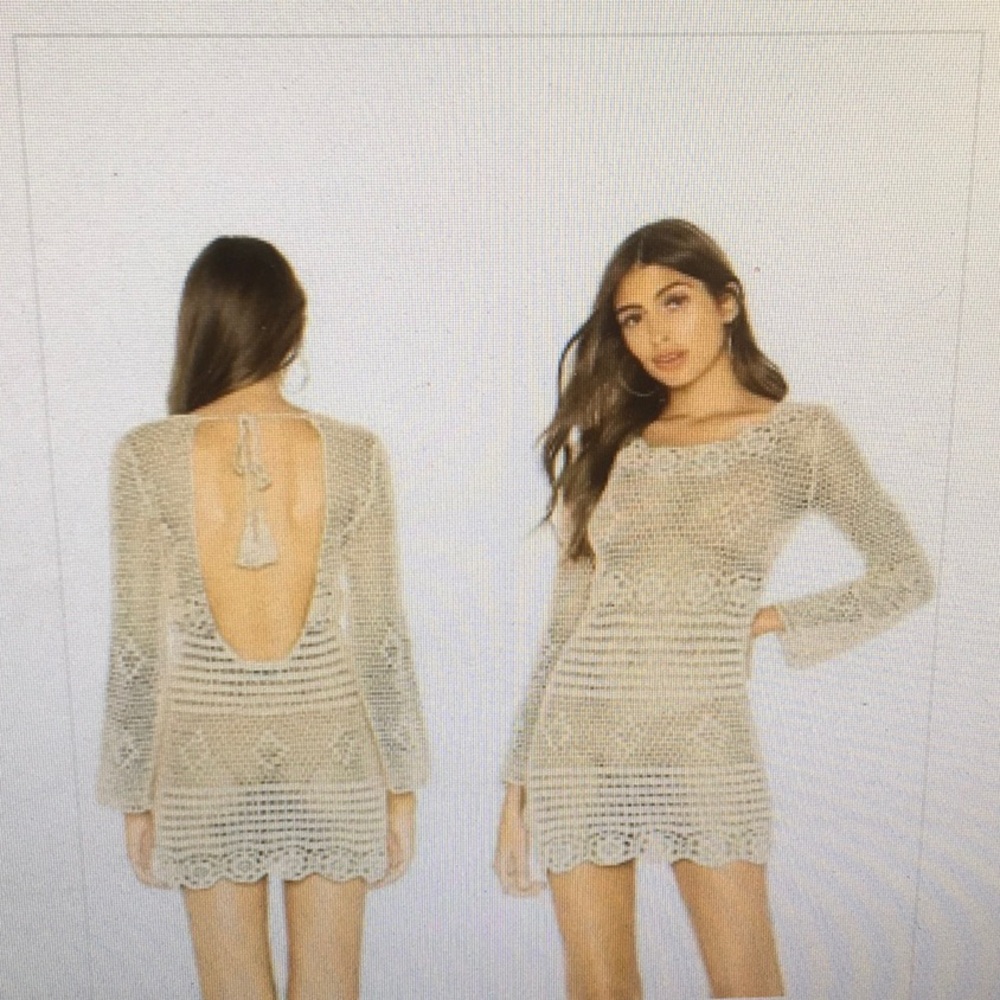 REVOLVE & MAJORELLE/“LUCY”CROCHET BEIGE MINI DRESS OR SWIM COVERUP/NWT